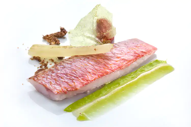 Triglia con sedano e salsa di capper. Foto: Janez Puksic Pranzo nella campagna senese? Riapre ristorante Castello di Fighine