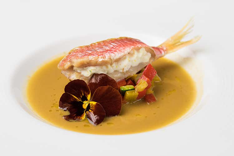 Le ricette per innalzare le difese Triglia ripiena con ricotta di pecora, timo, buccia di limone con ratatouille e il suo fumetto