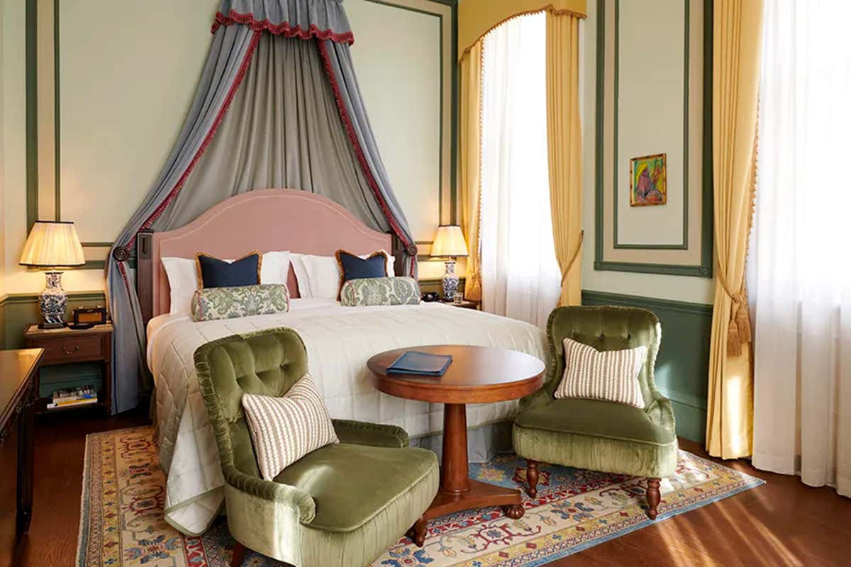 Una camera in perfetto stile georgiano al Gleneagles Townhouse, dove l'eleganza d’antan si fonde con dettagli di puro lusso contemporaneo