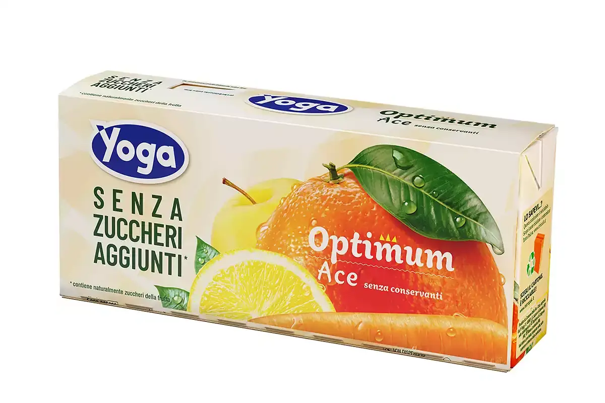 Il cluster Ace: il brik monodose &egrave; da 200 ml Yoga Optimum Senza Zuccheri Aggiunti