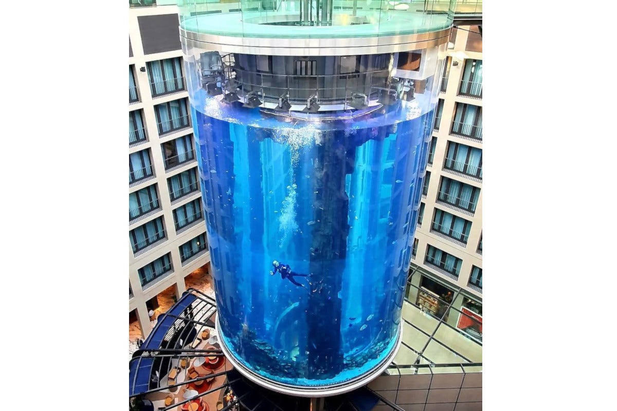 AquaDom del Radisson Collection Hotel di Berlino Al Radisson di Berlino esplode l’acquario cilindrico più grande del mondo