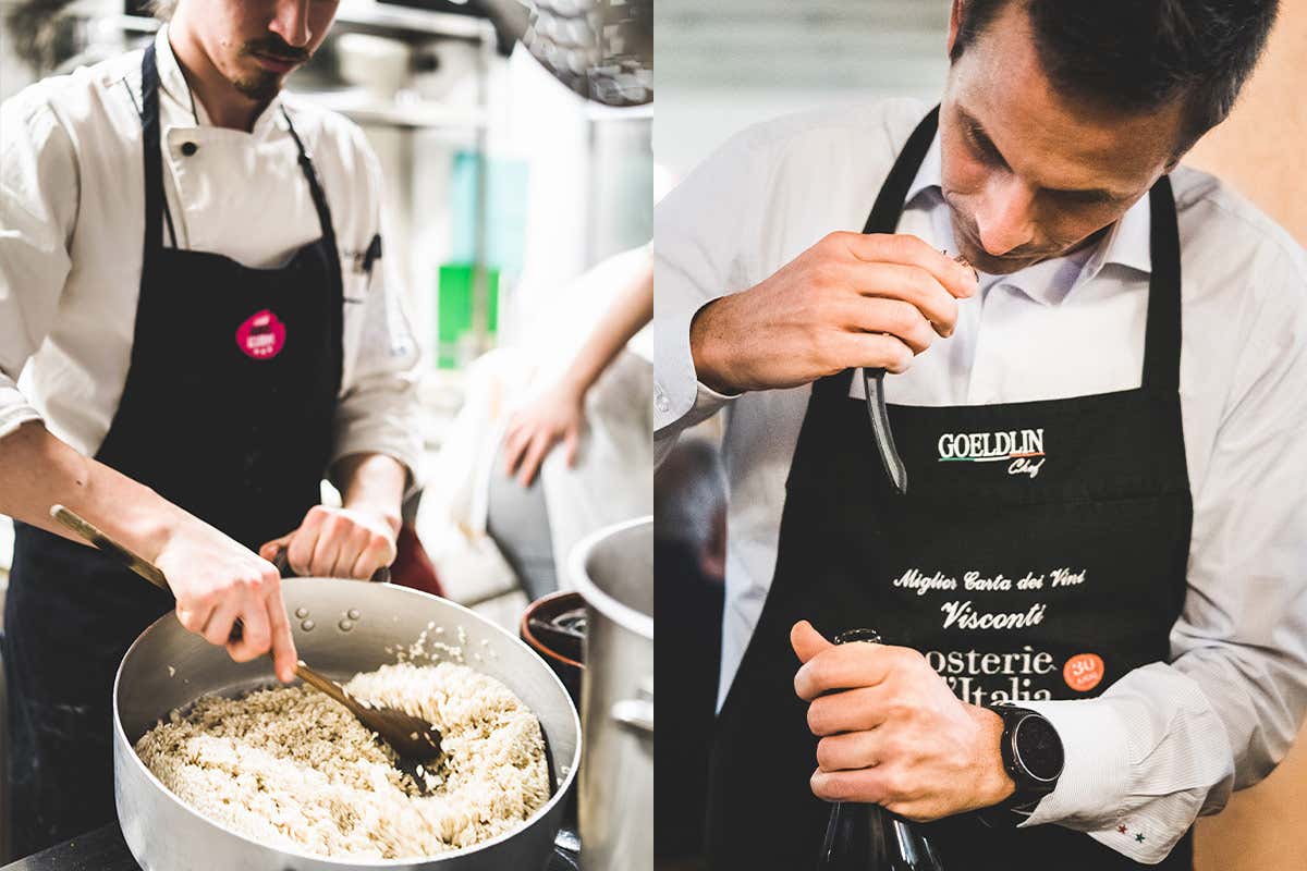 Al lavoro in cucina e in sala La Trattoria Visconti di Ambivere inaugura la nuova cantina