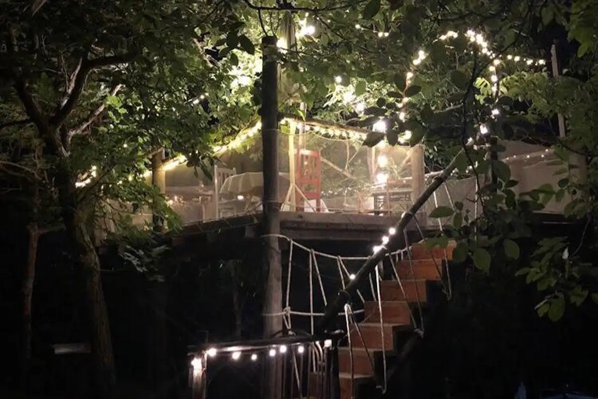 Ogni tavolo ha un walkie-talkie per rimanere in contatto con il servizio e ordinare&nbsp; Ristorante alternativo? E se fosse sugli alberi?