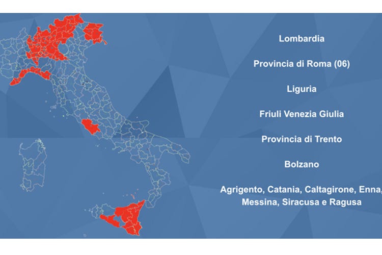Le zone d'Italia coperte dai servizi dell'app (Pazzi per l’app che ti localizza Ogni giorno 20mila download)