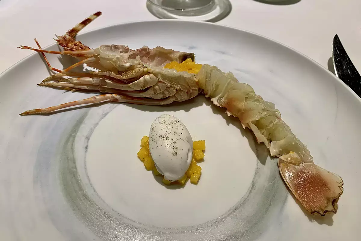 Aragosta, gelato cocco e mango Acqua: un tuffo nel pescato di ricerca