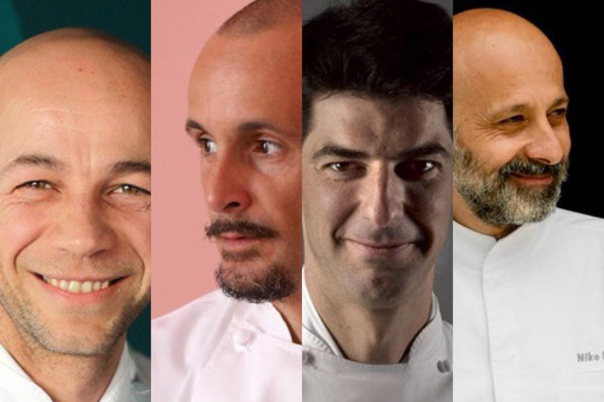 Riccardo Camanini, Enrico Crippa, Massimiliano Alajmo e Niko Romito Il Noma di Copenhagen per la 5a volta miglior ristorante al mondo