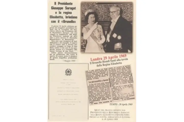 Gli articoli nelle immagini del libro di Stefano Cinelli Colombini Brunello, ritratti a memoria Il Brunello di Biondi Santi fu il primo brindisi italiano della Regina Elisabetta