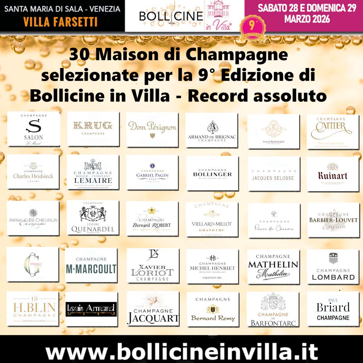 Le maisons di Champagne presenti a Bollicine in Villa 2026