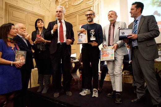 da sinistra: Ketty Magni, Renato Missaglia, Clara Mennella, Eugenio Giani, Massimo Bottura, Alberto Lupini e Aldo Cursano