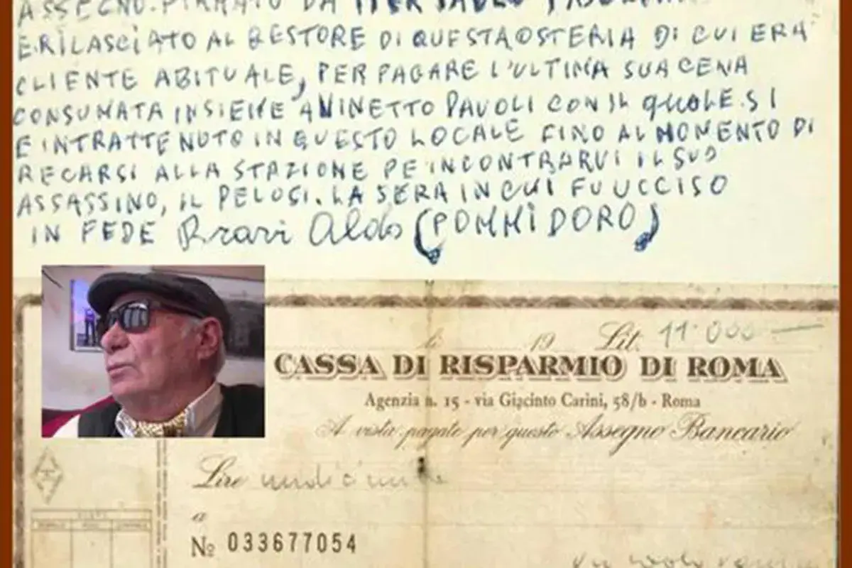 Lo scontrino rilasciato da Pasolini a Bravi Roma, addio ad Aldo Bravi: da lui l'ultima cena di Pasolini