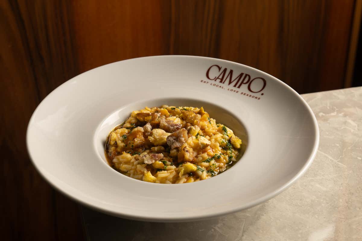 Pasta e fagioli con cozze e cotica soffiata