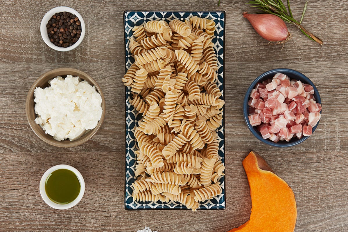 Fusilli zucca e pancetta Pasta di Canossa, la pasta italiana che sa di pasta (e fa bene)