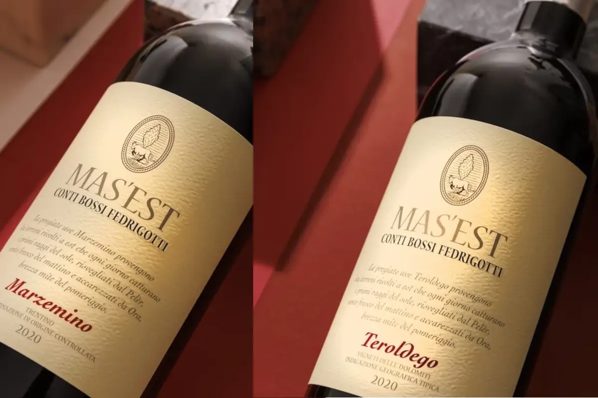 Da sinistra il Marzemino e il Teroldego 2020 di Cantina Bossi Fedrigotti Teroldego e Marzemino Mas'Est, i &ldquo;gioielli&rdquo; dei Conti Bossi Fedrigotti