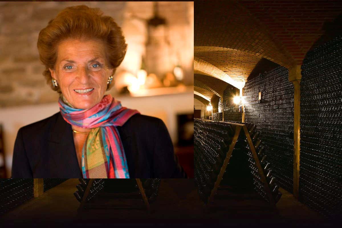 Pia Donata Berlucchi , sullo sfondo la cantina storica