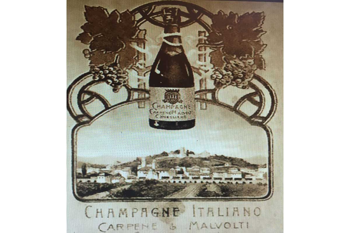L'etichetta che riporta la dicitura: Champagne d'Italia Il Gusto della sfida, il prosecco Carpenè-Malvolti affronta la cucina dei fratelli Stocco