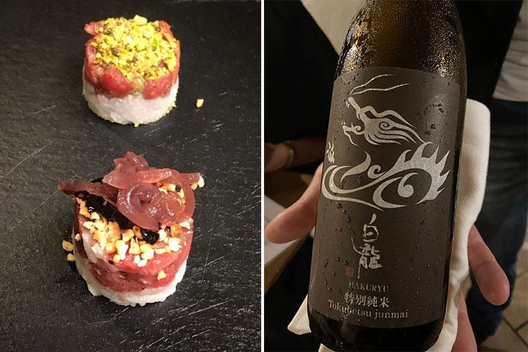 Il "carshi" è abbinato al sakè - Sushi di scottona e sakè A Casa Flaiano l'estro di Sepielli
