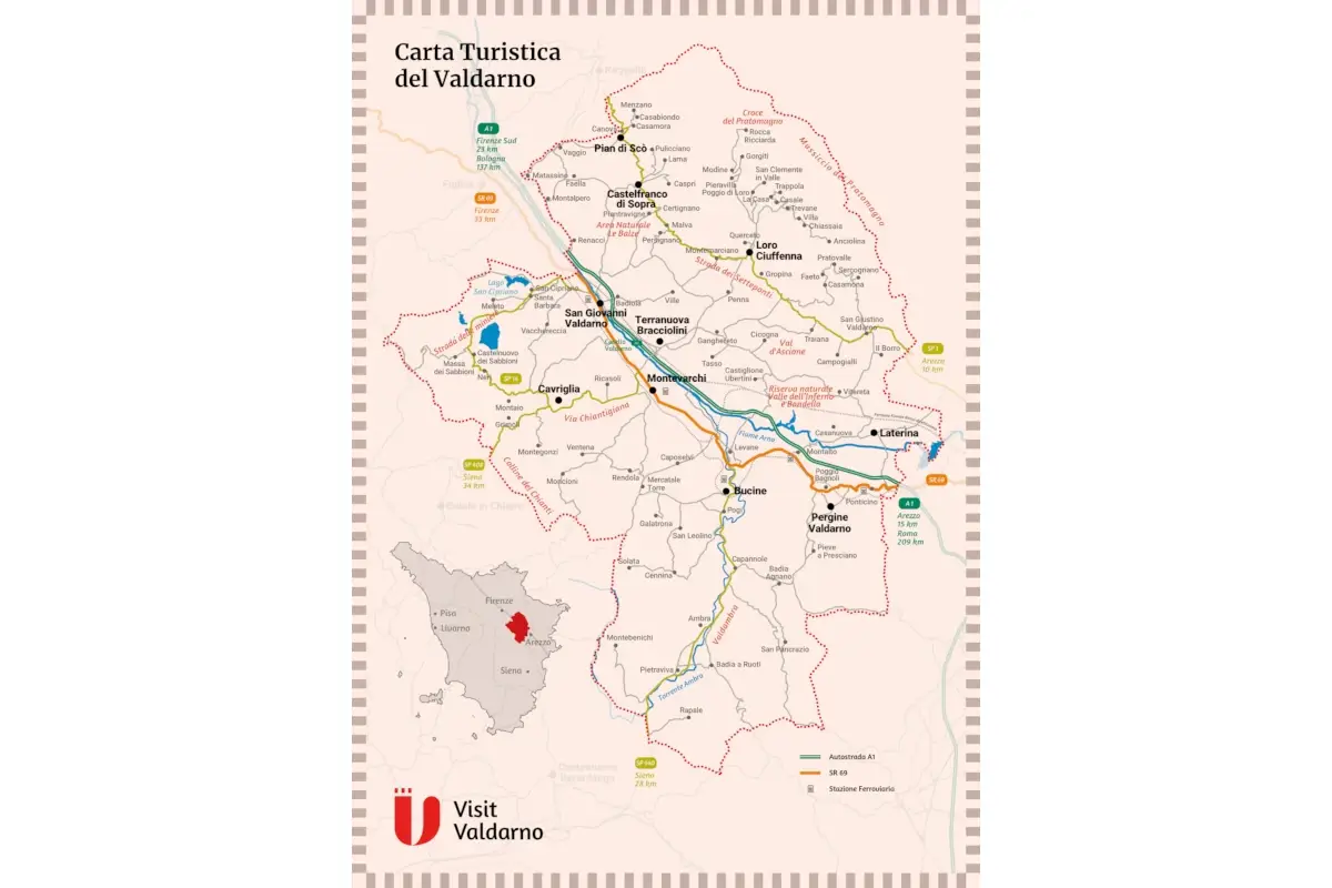La carta turistica della Valdarno&nbsp; Valdarno e Valtiberina: alla scoperta di una Toscana insolita