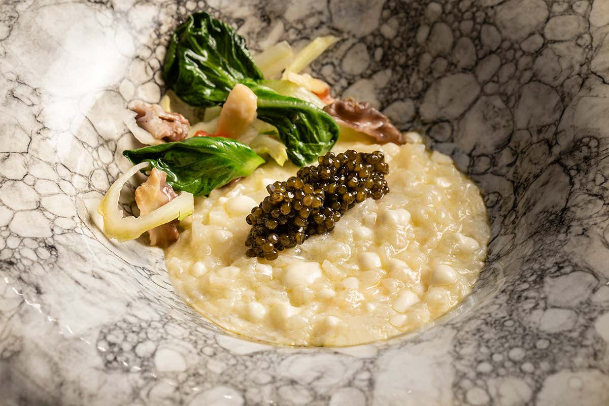 Piatto con caviale Giaveri, realizzato dallo chef Raffaele Ros del Ristorante San Martino di Scorzè (Ve), 1 stella Michelin Caviar Giaveri, sostenibilità e grande amore per il territorio
