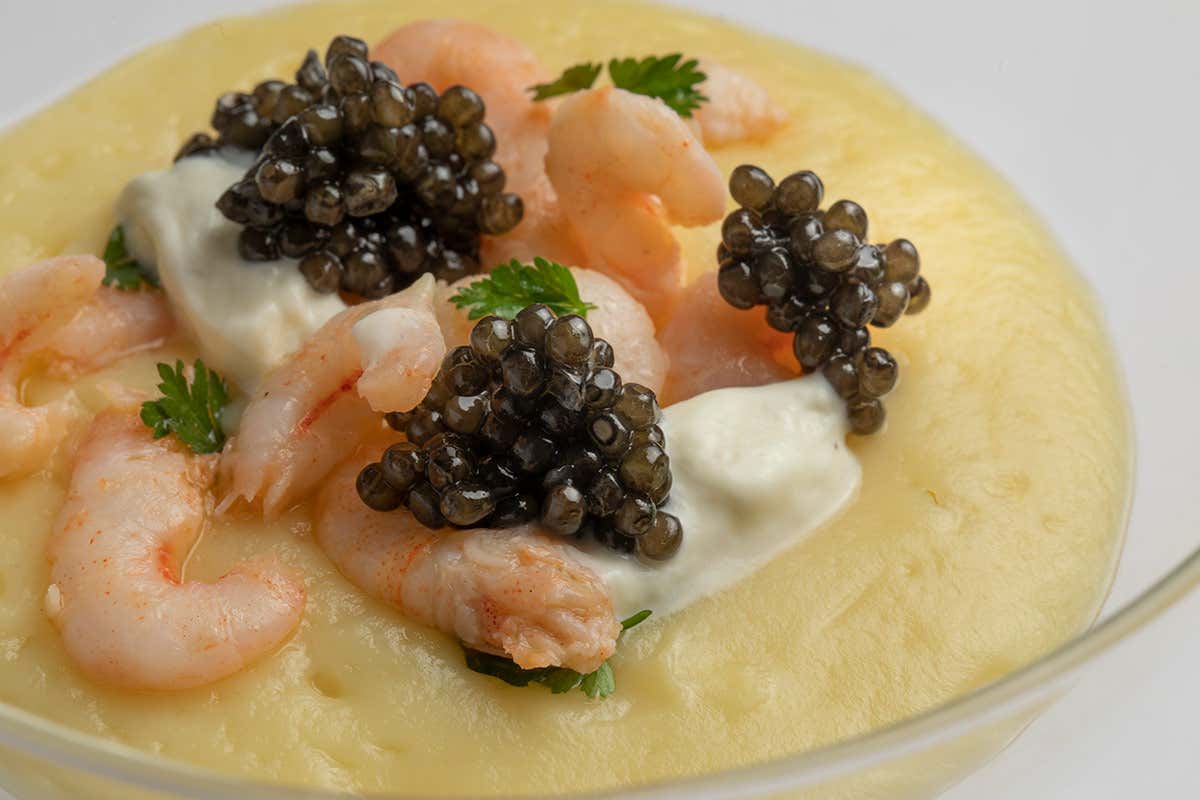 Piatto con caviale Giaveri, realizzato dallo chef Raffaele Ros del Ristorante San Martino di Scorzè (Ve), 1 stella Michelin Caviar Giaveri, sostenibilità e grande amore per il territorio
