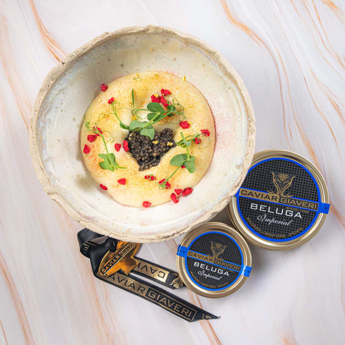 Uova, patate e Beluga Imperial, di chef Alessandro Cabona