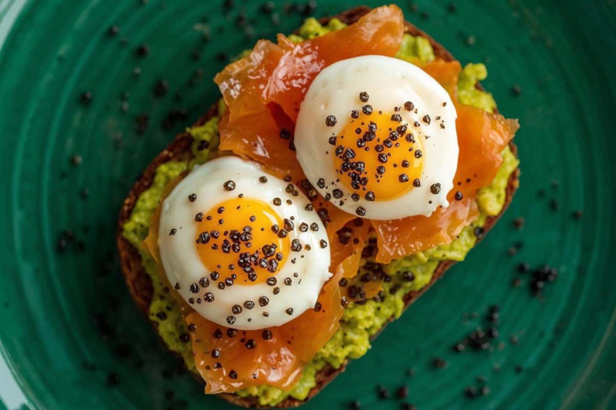 Un Avocado toast con uova e Fiocchi di Caviale Giaveri