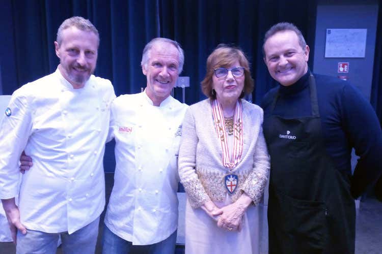 Paolo Rota, Maurilio Garola, Bianca Vetrino e Francesco Cerea (Cena stellata a Milano con i cavalieri per celebrare il tartufo e i vini d’Alba)
