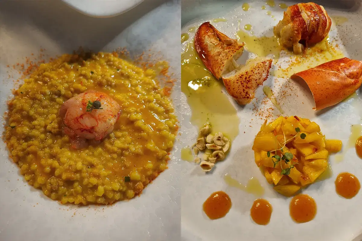 Fregula sarda e insalata di aragosta Vento di Sardegna al Chiostro di Bergamo con la cucina di Mei e Zucchinali
