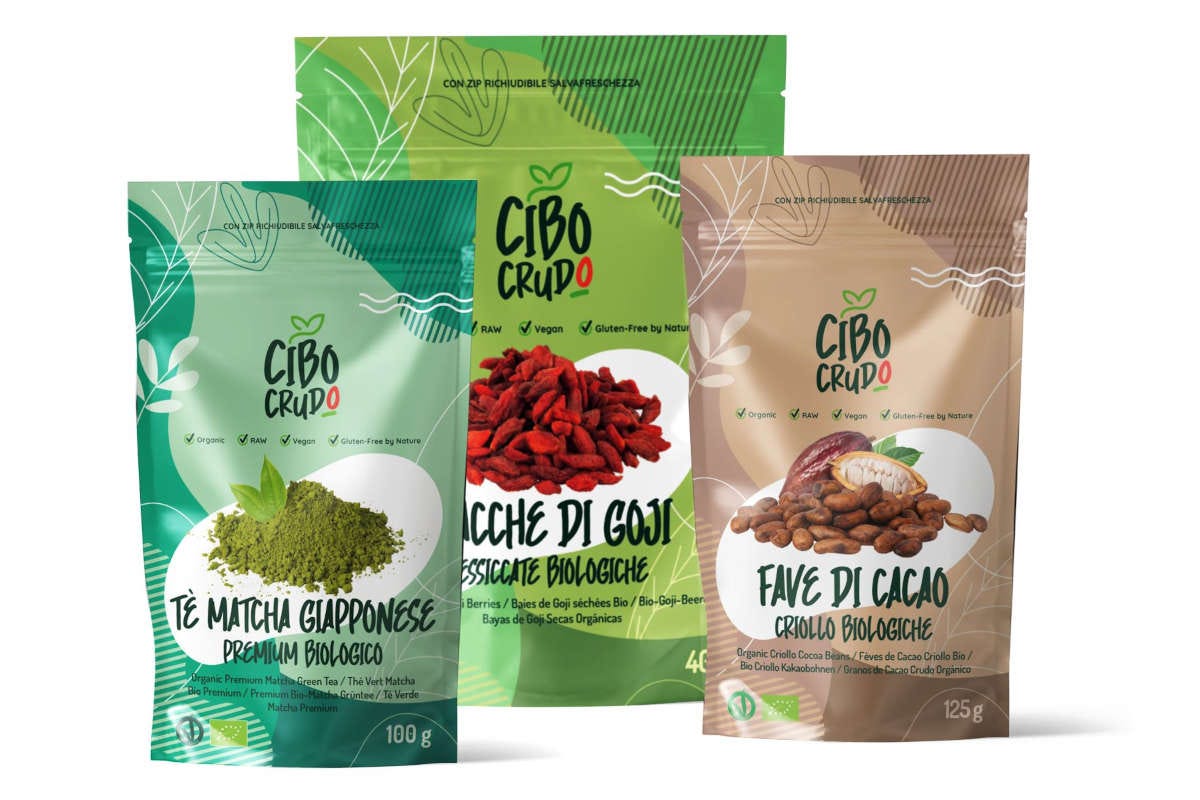 Nuovo sito logo e packaging sostenibile per l'azienda CiboCrudo