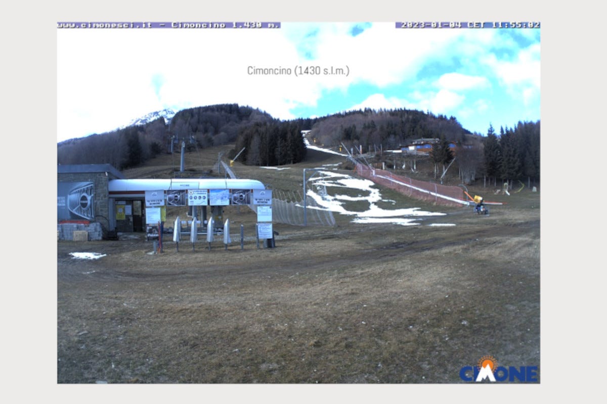 Immagini delle webcam del Cimone  C'è neve soltanto in quota sulle Alpi. Cosa accadrà allo sci nel Centro Sud?