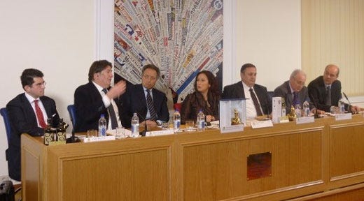 Da sinistra: Carlo Ercolino, Enrico Lupi, Gianfranco Nappi, Anna Scafuri, Marco Fiorentino, Silvano Ferri e Luciano D'Aponte