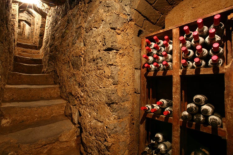 Nella cantina, unica per la sua storia, sono conservati migliaia di pregevoli vini (La cucina indimenticabile della famiglia Iaccarino)
