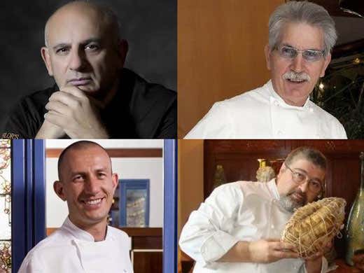 da sinistra (in senso orario): Claudio Sadler, Sergio Mei, Matteo Scibilia e Max Masuelli da sinistra (in senso orario): Claudio Sadler, Sergio Mei, Matteo Scibilia e Max Masuelli