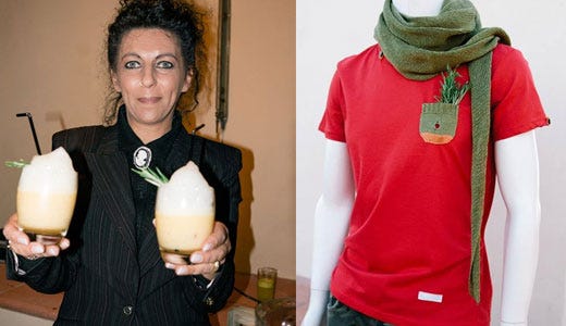 Il cocktail "Delicate brezze mediterranee" di Cinzia Ferro e l'outfit "Da sempre e per sempre" a marchio Mamuk (Luca Parenti e Marco Innocenti)