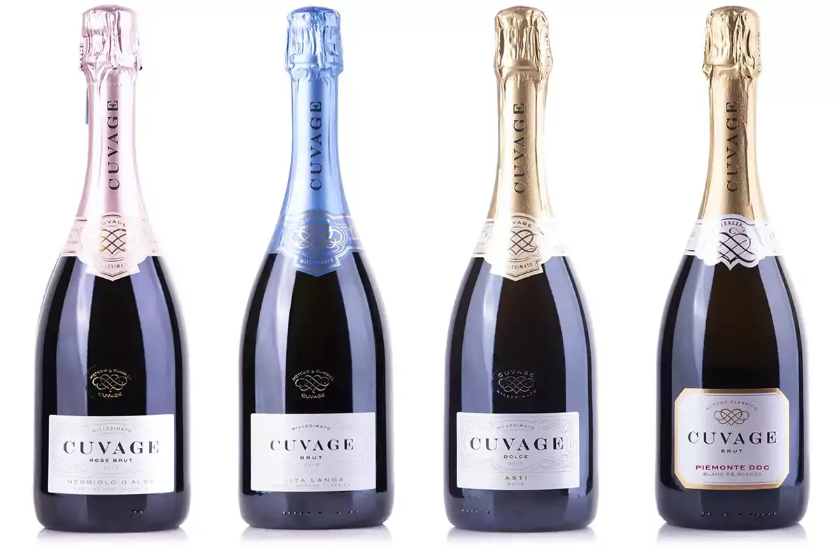Le quattro bottiglie di Cuvage per i festeggiamenti di fine anno Quattro spumanti Cuvage per festeggiare