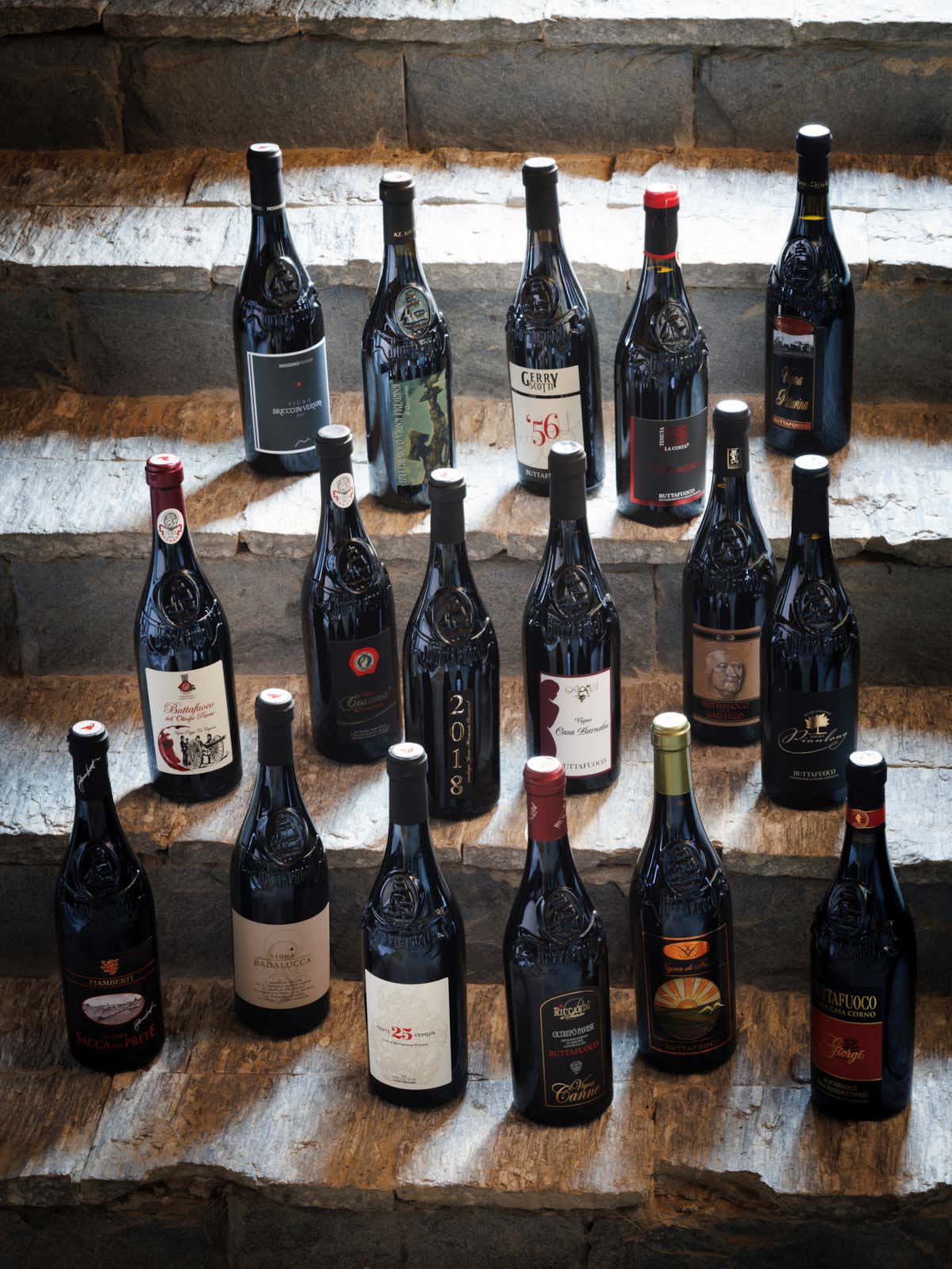 Le Bottiglie dei diversi produttori del Consorzio del Buttafuoco Storico