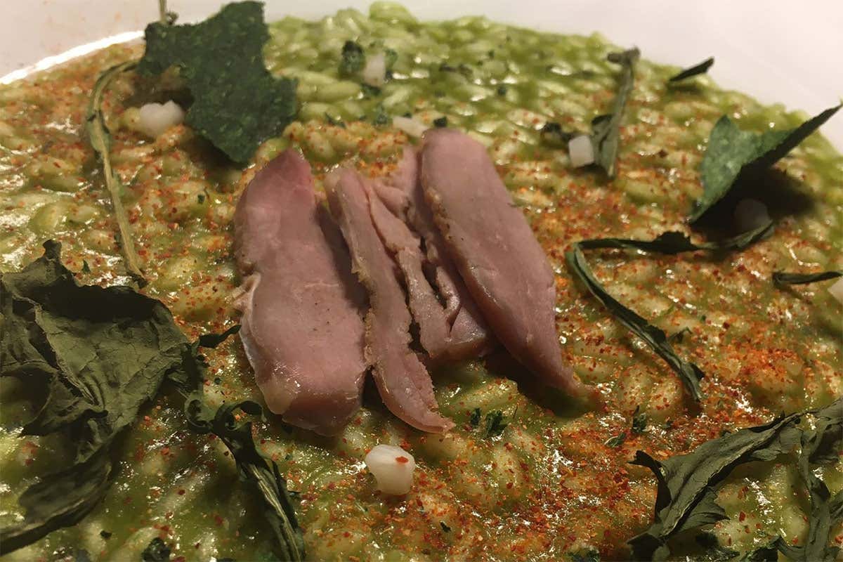 Risotto alle erbe spontanee del Giardino Inglese e petto d&rsquo;anatra affumicato Da &ldquo;Don Lisandro Osteria Moderna&rdquo; piatti di rara bont&agrave;
