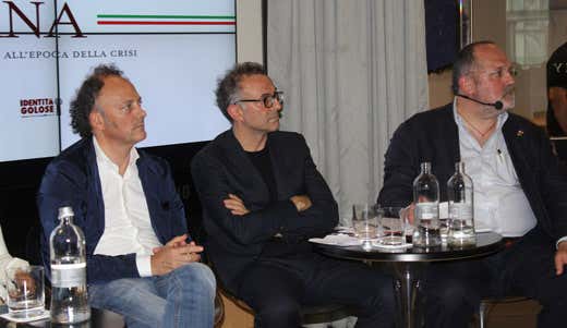 da sinistra: Paolo Marchi, Moreno Cedroni, Massimo Bottura