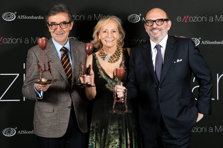 Riccardo Cotarella, Marilisa Allegrini e Maurizio Zanella (Enozioni a Milano 2019 Allegrini, Cottarella e Zanella i premiati)