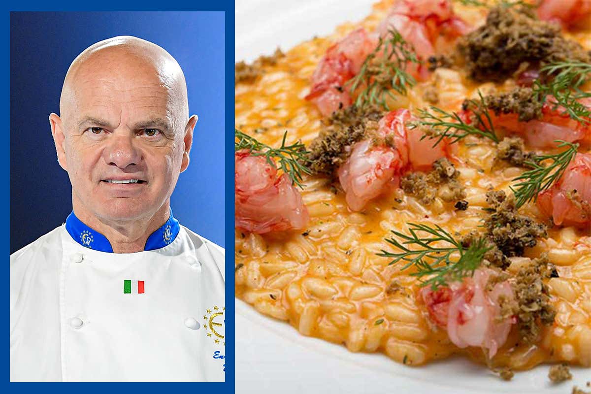 Enrico Derflingher con il suo Risotto Regina Vittoria&nbsp; La Pasqua gustosa dei cuochi di Euro-Toques