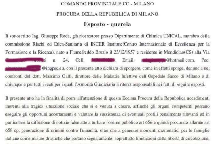 Il virologo Galli del Sacco denunciato per procurato allarme Il virologo Galli del Sacco denunciato per procurato allarme