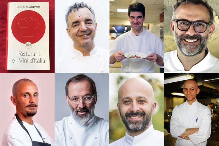 Mauro Uliassi, Massimiliano Alajmo, Massimo Bottura, Enrico Crippa, Norbert Niederkofler, Niko Romito e Riccardo Camanini (L'Espresso assegna i suoi cappelli Sette ristoranti ne conquistano cinque)