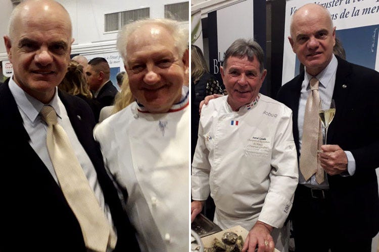 Enrico Derflingher con Marcel Lesoille e Gérard Dupont  (Euro-Toques Francia Educazione alimentare per i piccoli)