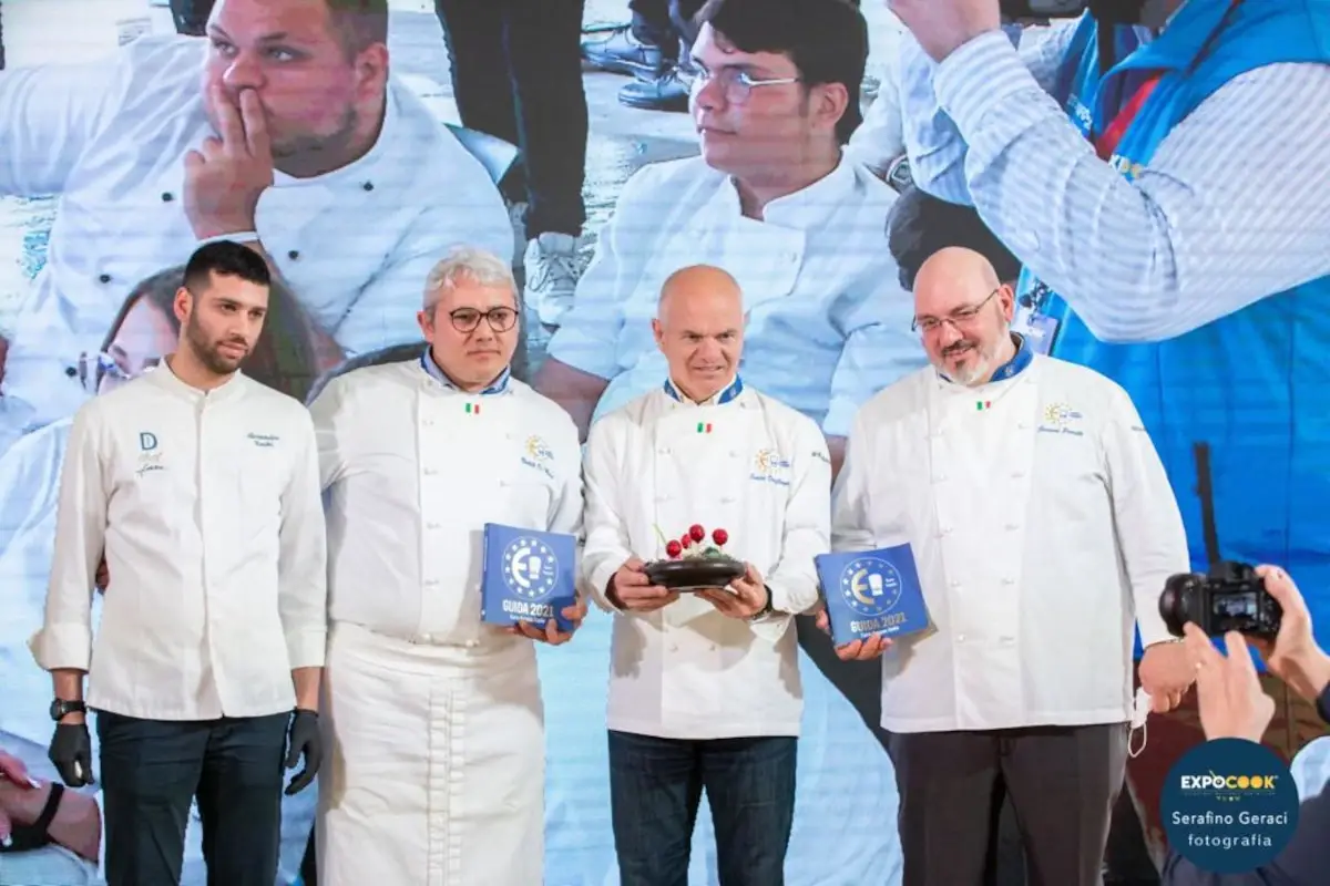 Da sinistra, xxx, Natale Di Maria, Enrico Derflingher e Giovanni Porretto&nbsp; Euro-Toques protagonista in Sicilia alla 6&ordf; edizione di ExpoCook
