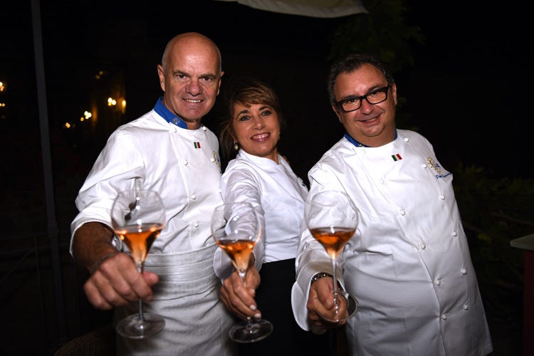 Enrico Derglingher, Silvia Baracchi e Paolo Gramaglia (Serata gourmet a Il Falconiere per celebrare il World Pasta Day)