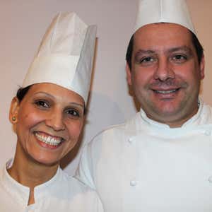 Fatima Targa con lo chef del Sofitel, Giuseppe D'Alessio