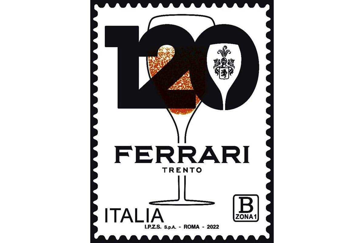 Il francobollo commemorativo delle Poste Italiane I 120 anni di Ferrari Spumanti, bollicine che hanno fatto la storia