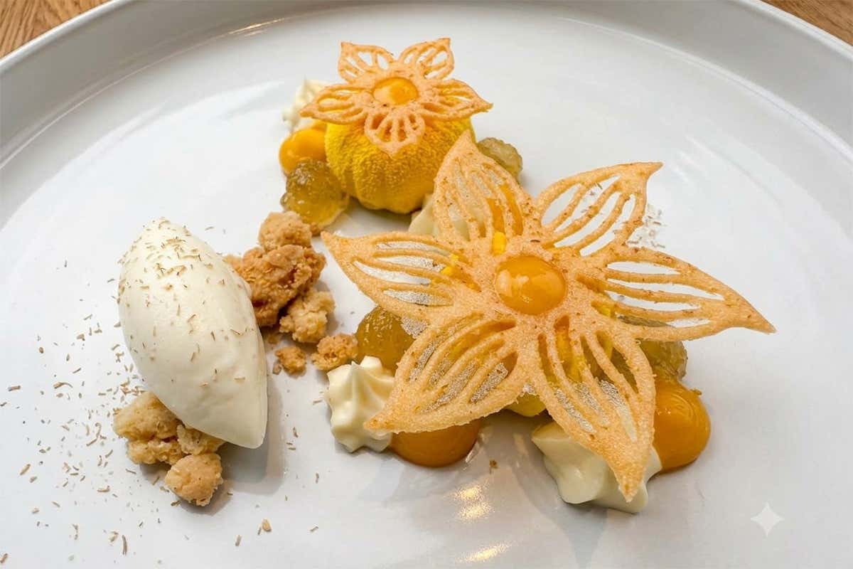 Fieno, bavarese allo zabaione, camomilla, gelato al fieno - Piano35