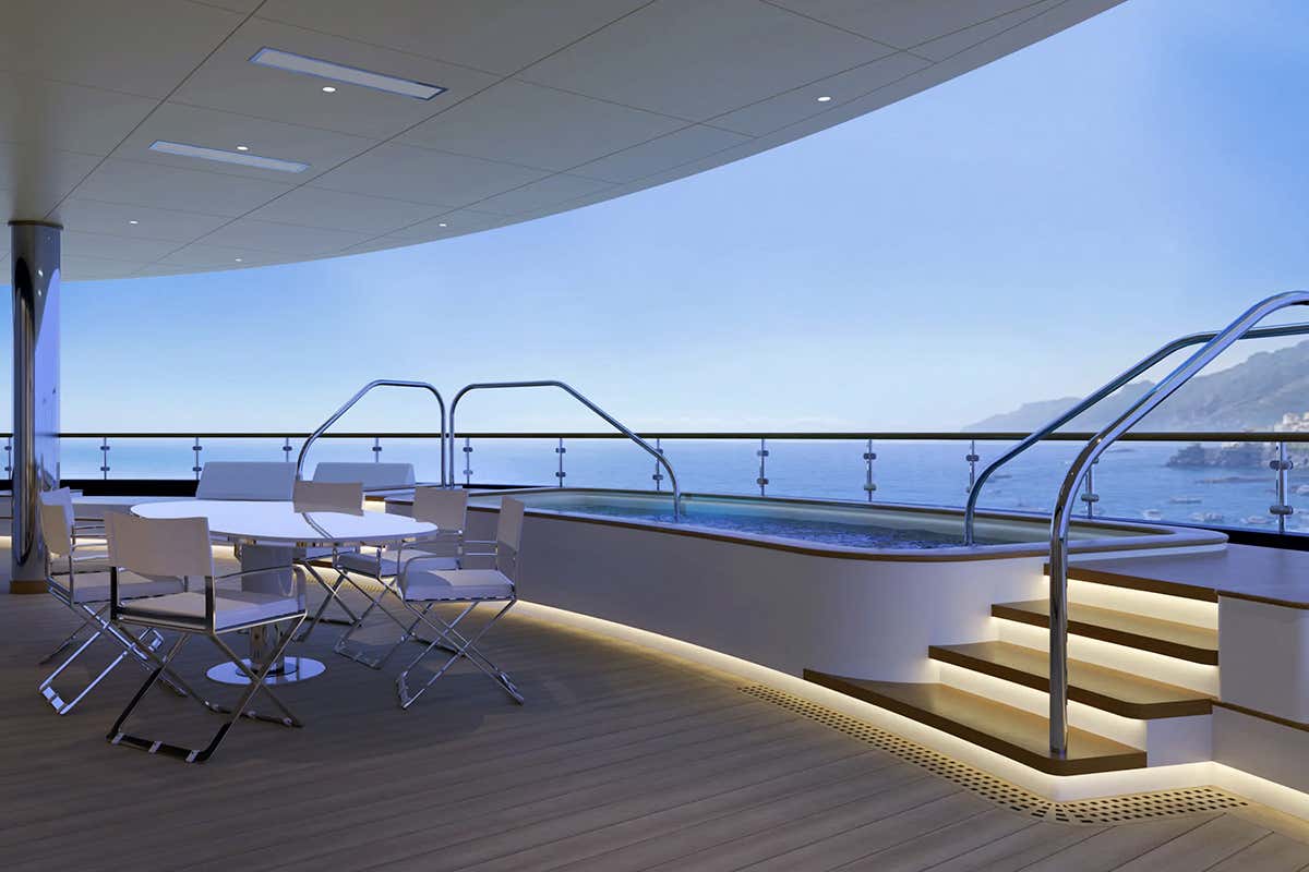 L'esterno con sauna di una delle suite dello yacht Four Seasons I