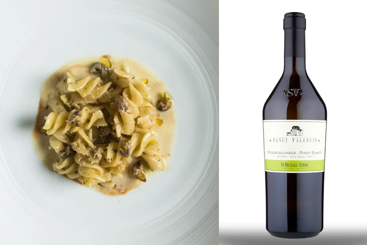 Abbinamento d'autunno: Fusilli, porri e mandorle e Pinot Bianco Sanct Valentin&nbsp; Il Pinot Bianco Sanct Valentin incontra i Fusilli di Anthony Genovese