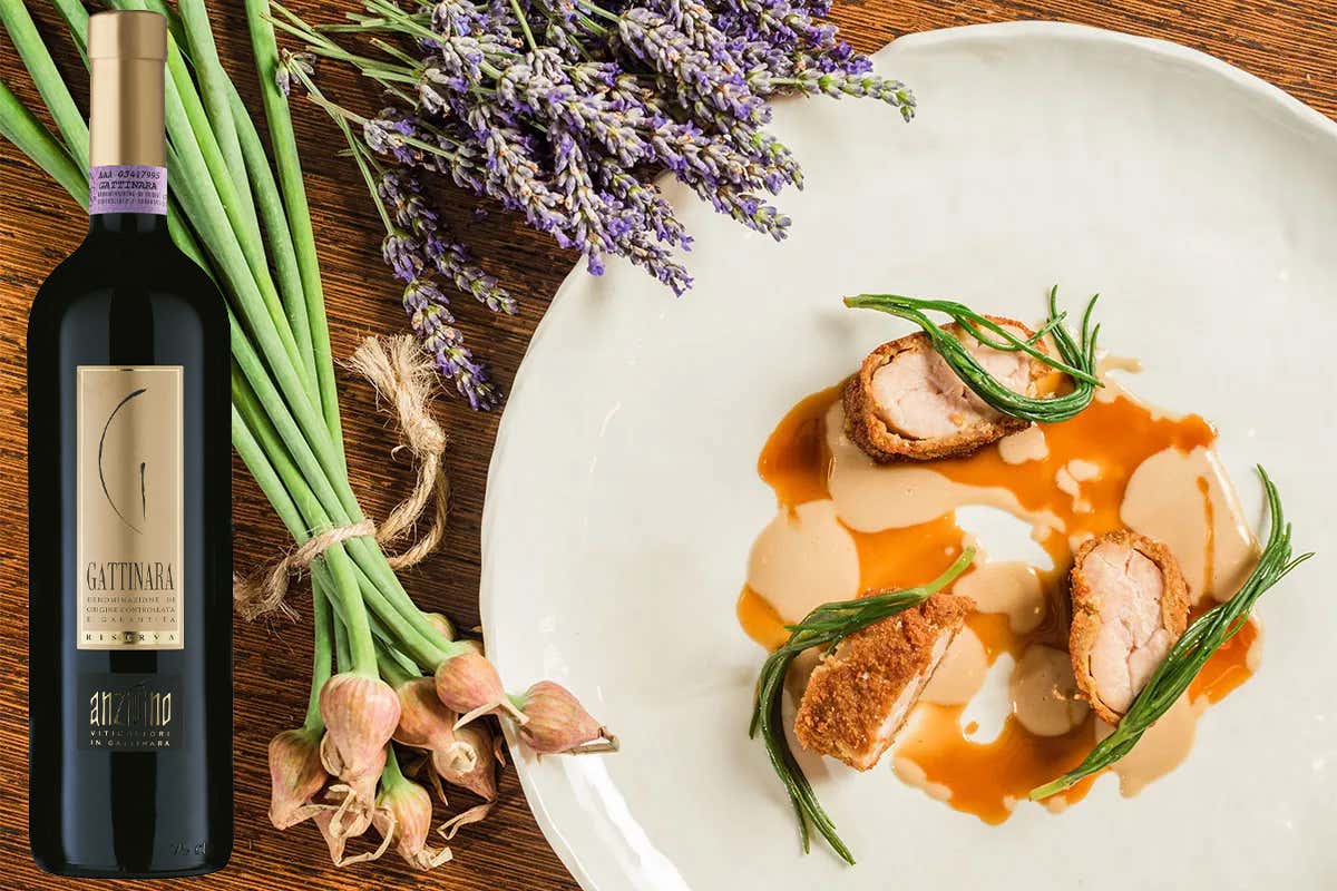 Gattinara Riserva Docg di Anzivino con “Animelle panate alla cacciatora, bagna cauda e agretti” di Andrea Pasqualucci del Ristorante Moma (1 stella Michelin), socio Euro-Toques Italia £$L’Italia del vino:$£ Tre Gattinara da non perdere